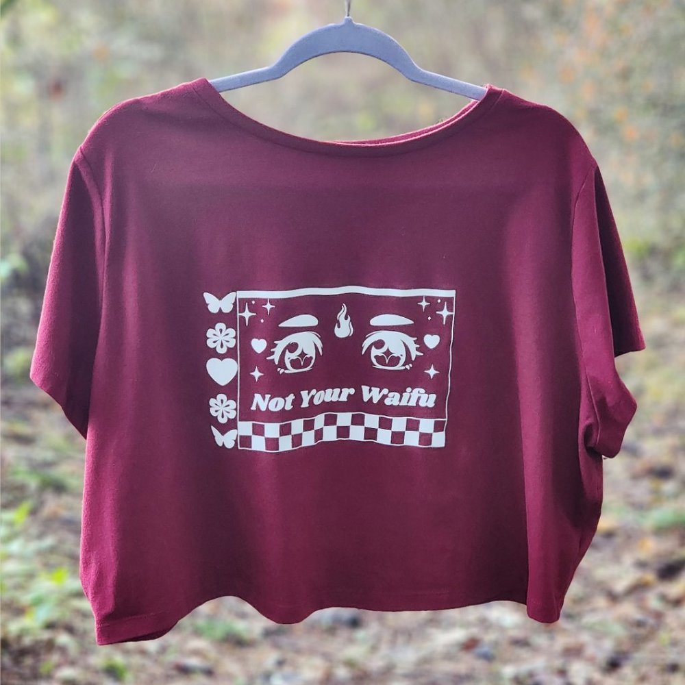 Plus Size Wild Fable™ Cropped Top - Upcycled w/ "Not Your Waifu" Vinyl Design